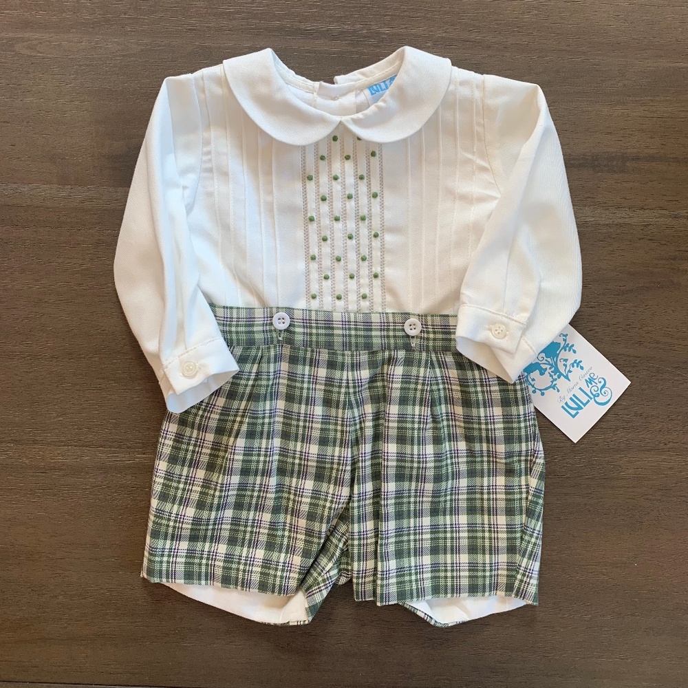 New Luli & Me Baby Toddler Boys 2pc Green Purple Button On Short Set